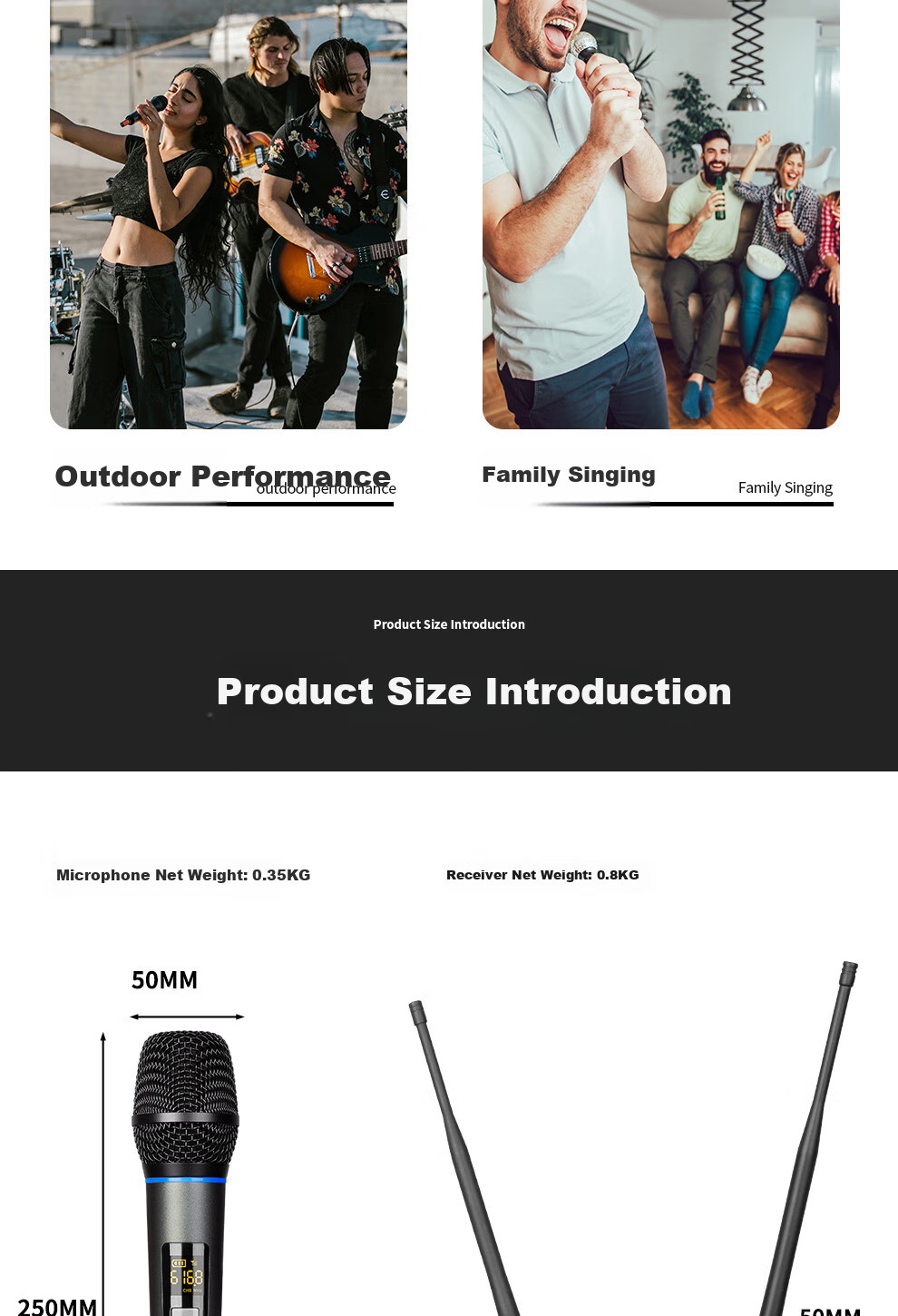 Depusheng WG1 Wireless Microphone System with Two Mics, Rechargeable Home Karaoke Conference KTV Speech Training Teaching Singing 80m Stable Reception UHF FM Professional Microphone 11