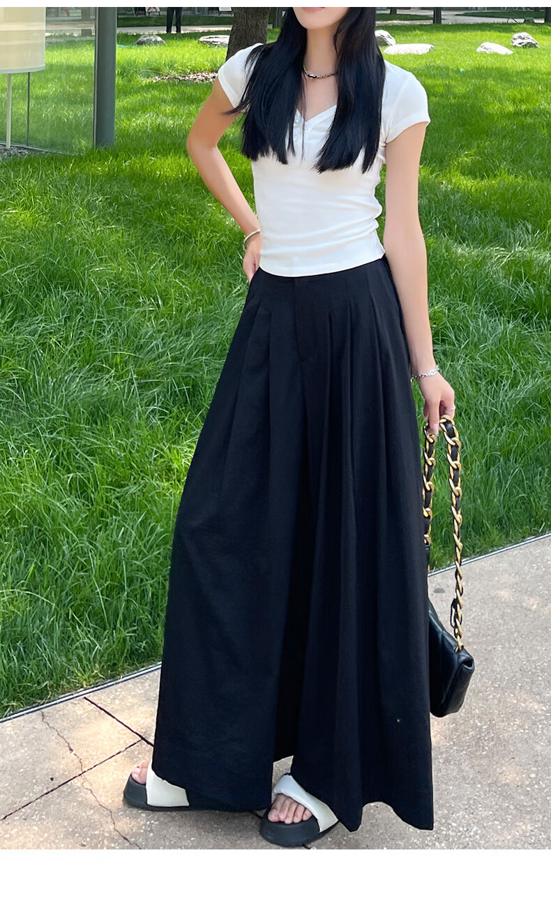 LangSha High-Waisted Casual Skirt Pants, Summer Lightweight Straight-Leg Draping Slimming Wide-Leg Pants, Flowing A-Line Skirt Casual Trousers for Wome 4
