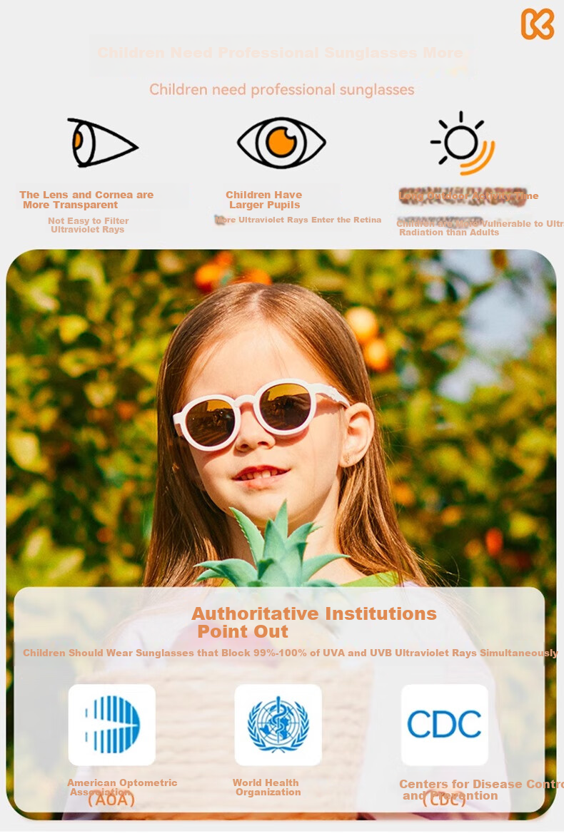 Kigo 2025 Children's Polarized Sunglasses, UV Protection, Children's Day Gift, Sunset Orange (Ages 3-6) 4
