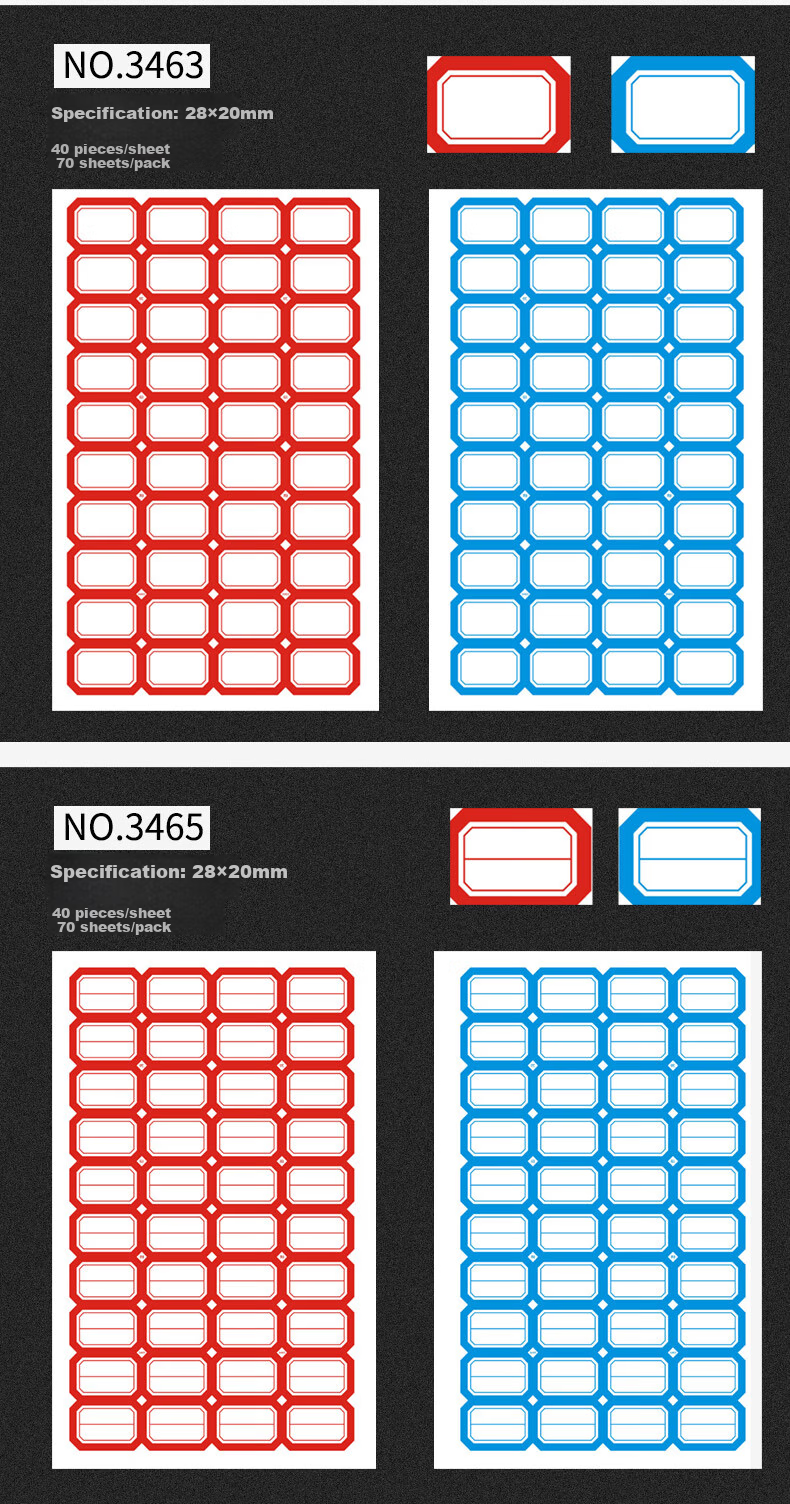 Youbili 1120 Pieces, 50mm×28mm Self-Adhesive Labels, Paper Pockets, 16 Pieces/sheet, 70 Sheets/pack, 3469 Blue 8
