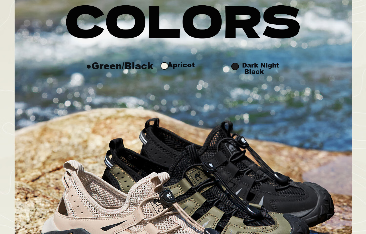 CAMEL Lightweight Breathable Slip-On Comfortable Soft Elastic Urban Outdoor Hiking Sandals Men G15M342010 Green/Black Size 44 5