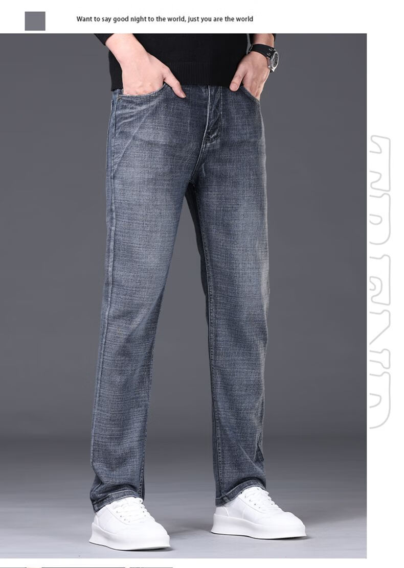 JEEP SPIRIT 2025 Autumn Business Casual Slim-Fit Stretch Versatile Straight-Leg Jeans for Men 866, Blue, Size 28 18
