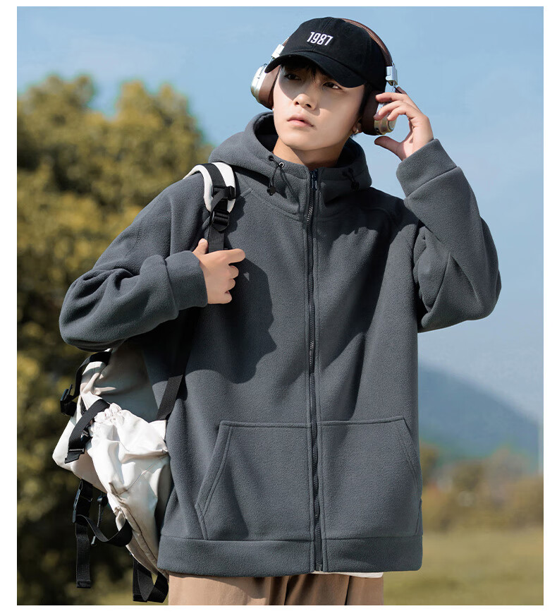 EASTERN CAMEL Fleece Jacket for Men, Spring And Autumn Warm Thickened Cardigan Sweatshirt, Fleece Coat Cotton Padded Jacket Men's Outerwear 12
