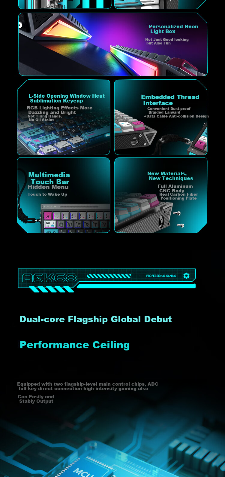 ANTGAMER AGK68 Ink Shadow Magnetic Switch Keyboard with 0.001mm Precision Certification, TTC Blue Snake Magnetic King Switches, Full 256K Scan Rate RGB Multimedia Touch Control 3