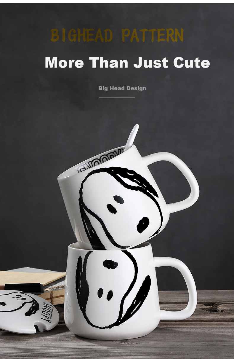 SNOOPY Ceramic Mug with Single Handle And Lid for Men And Women, Creative Office Cup for Couples, Home Use for Drinking Water, Breakfast, Milk, Coffee 2