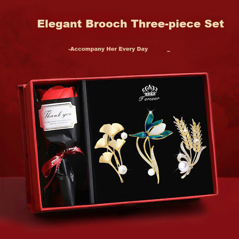Mini&Yaya High-End Brooch Gift Box, Women's Set, Premium Light Luxury Niche Design, Valentine's Day Birthday Gift for Girlfriend