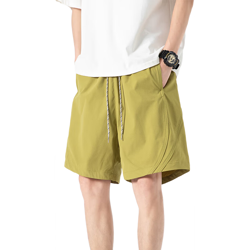 Homlean Mountain Series Casual Shorts, Summer Men's Loose Straight-Leg Breathable Versatile Sports Quick-Dry Five-Point Shorts, BT08 Lime Yellow, Size M