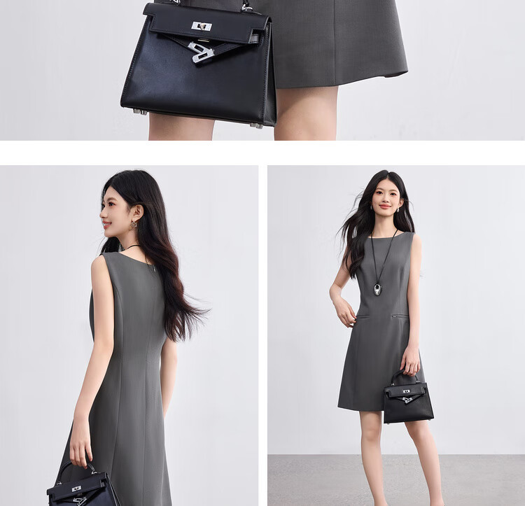 Sentubila Sleeveless Waist-Defined Slim Fit Elegant Gray Mid-Length Dress for Women Summer Office Wear 16