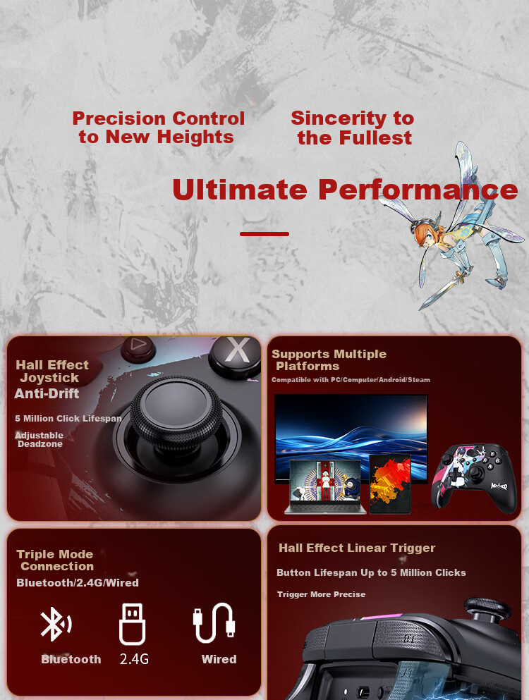 PowerA Wireless Game Controller with Dual Hall High-Precision Joysticks for Steam PC, Android, Xbox, Dark Fantasy Collaboration Edition Black Myth: Wukong Minge Yuanxu Wing 4