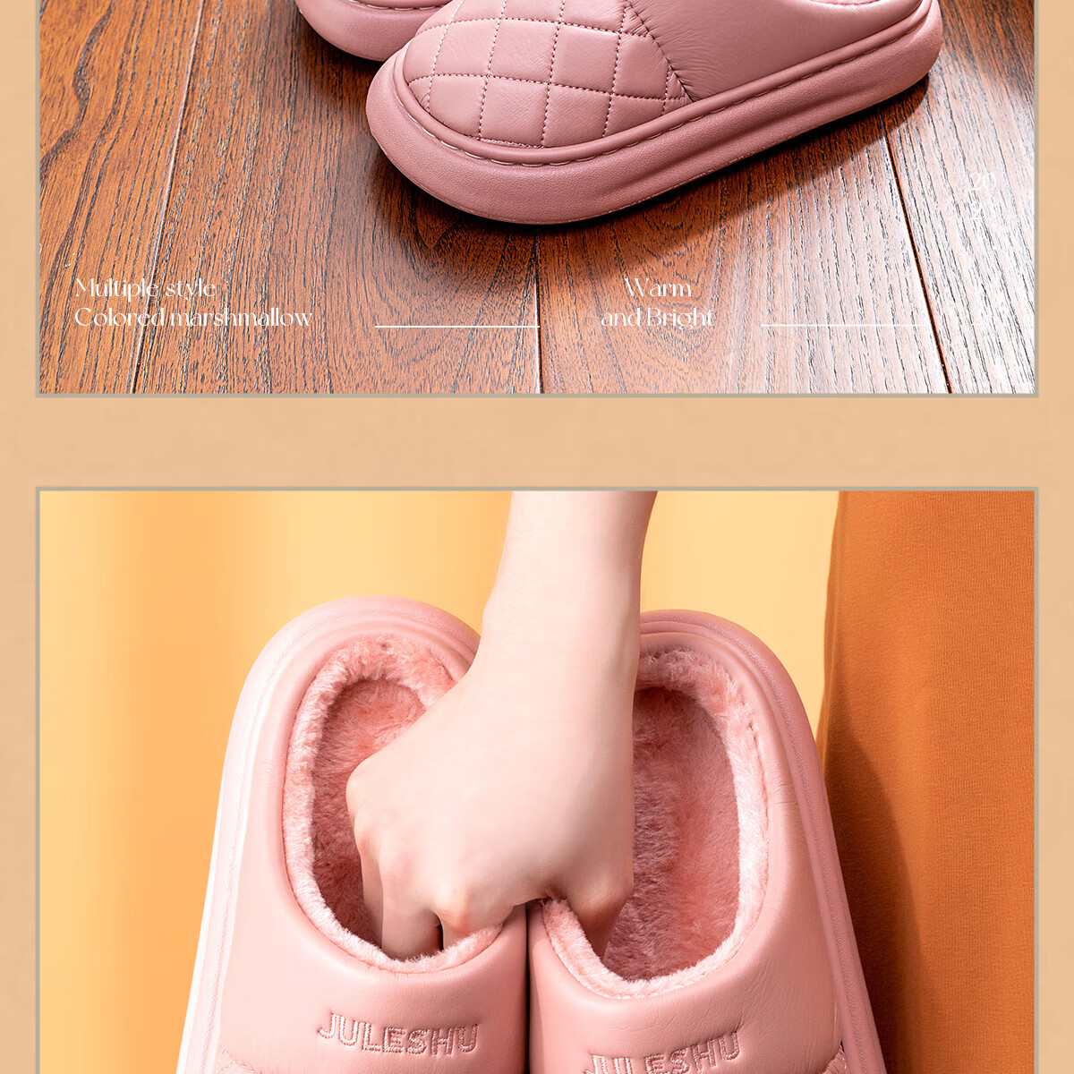 TZLDN Waterproof Cotton Slippers Men's Thick Sole Home Elderly Autumn Winter Fleece Lined Thickened Couple Cotton Shoes PU Leather Men Shoes 6