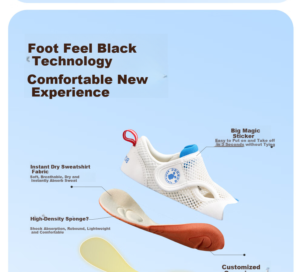 BOBDOG Children's Sandals, Breathable Non-Slip Hollow Design, Indoor Toddler Walking Shoes, Sky Blue, Size 30 17