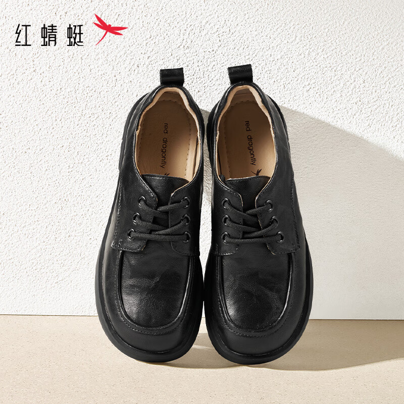 RED DRAGONFLY Loafers 25 Autumn Thick Heel Commuter Lace-up Small Leather Shoes Fashion Thick Sole Women's Single Shoes WLB35068 Black Size 40