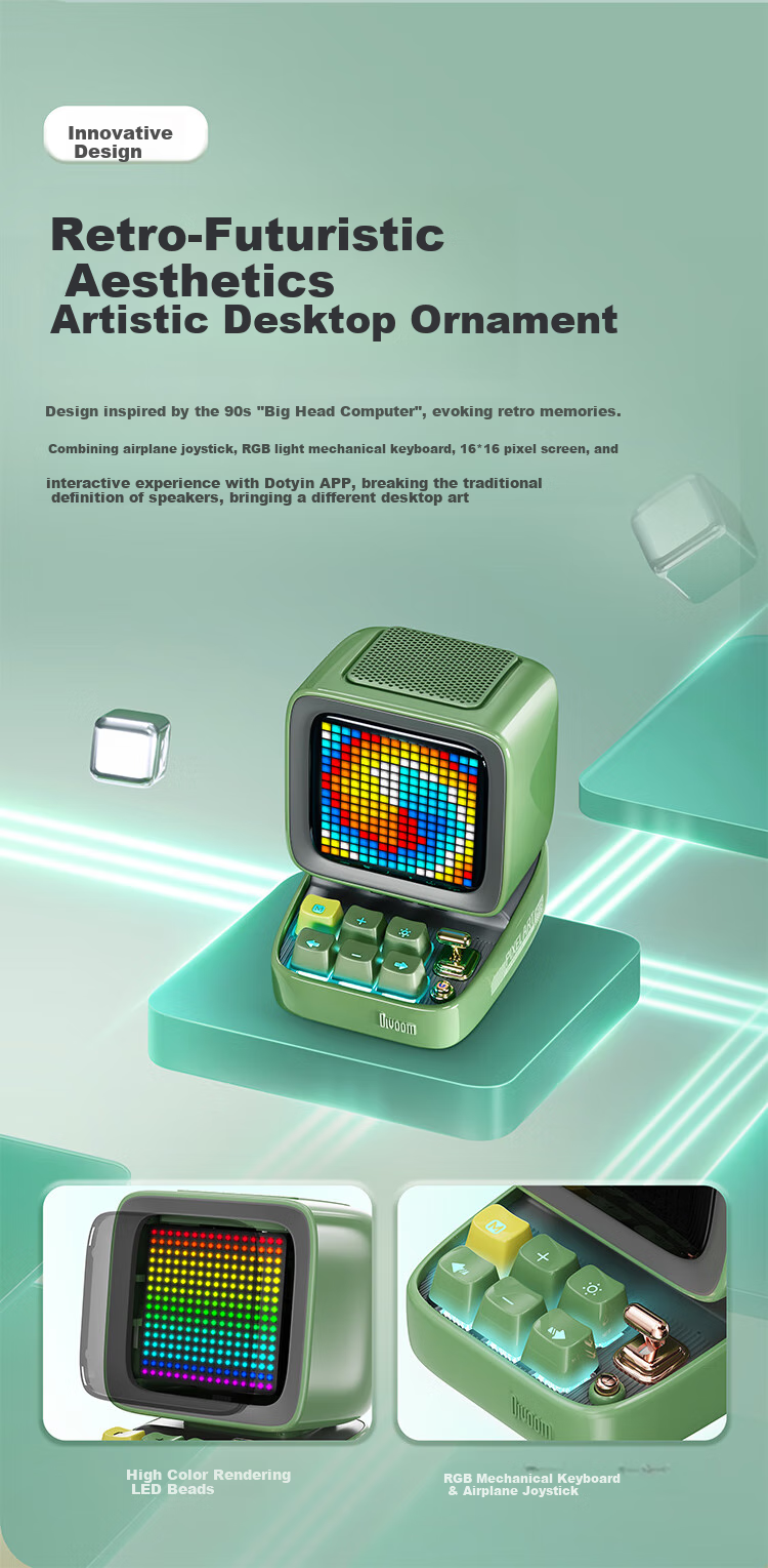 Divoom Pixel Retro Bluetooth Speaker with Subwoofer, Karaoke Microphone Combo for Children's Singing, Home Desktop Computer Small Speaker, Birthday Gift for Men And Women, Mid-Autumn Festival Present 4