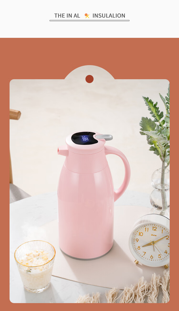 JEKO&JEKO Insulated Water Bottle for Home Use, Hot Water Thermos, Dormitory Large Capacity Water Jug with Digital Display, 1.6L Light Gray 13