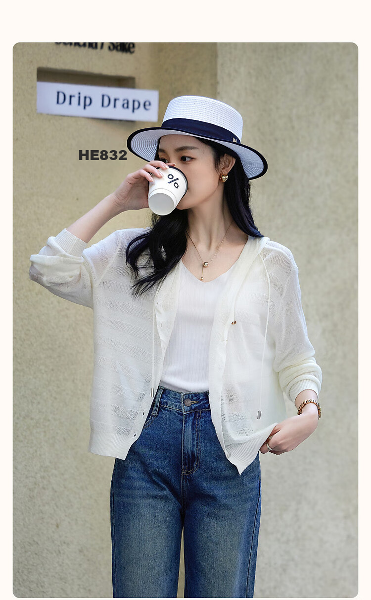 Dme [Containing SPA-Grade Tencel Linen], Spring And Autumn Salt-Style Lightweight Hooded Striped Textured Jacquard Fleece-Lined Women's Jacket 2