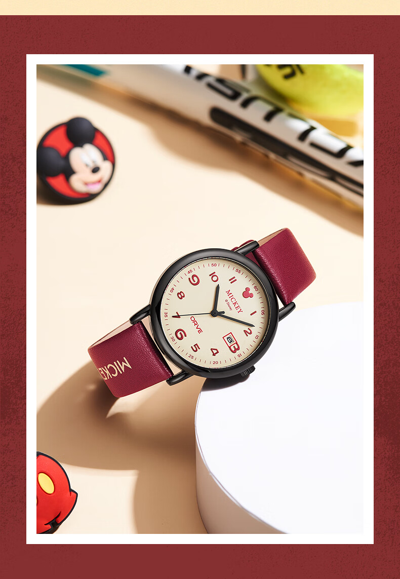 Disney Mickey Men's Vintage Quartz Watch Waterproof Calendar Student Exam Watch for High School and College Adults Back to School 8