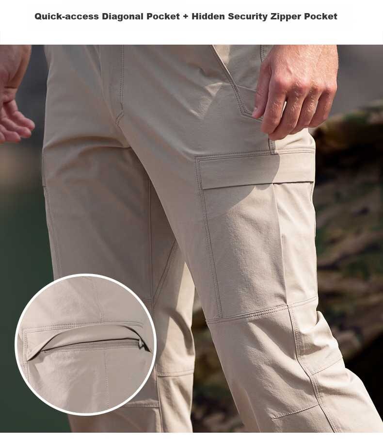 Free Soldier Yanying Spring And Summer Quick-Dry Pants, Teflon Triple Protection, Breathable Men's Sports Pants, Sun Protection UPF50+, Khaki, 38W/30L 15