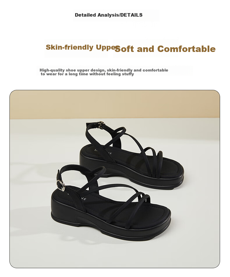 DAPHNE Fairy-Style Platform Sandals for Women, Wedge Beach Shoes with Ankle Strap Roman Sandals 4623303090 Black Size 36 3