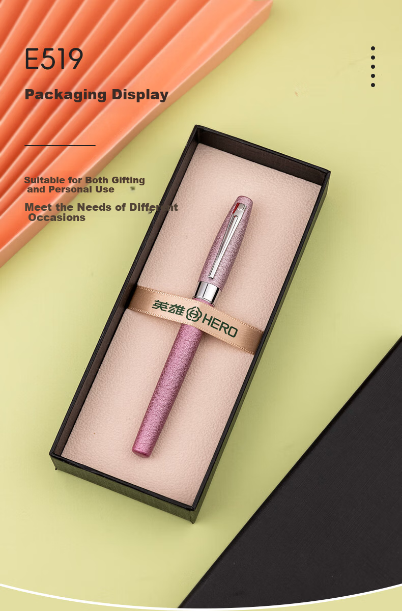 HERO Fountain Pen, Yayue Series, Iridium-Tipped Signature Pen, Stylish Student Birthday Gift, Pink, F Nib 7