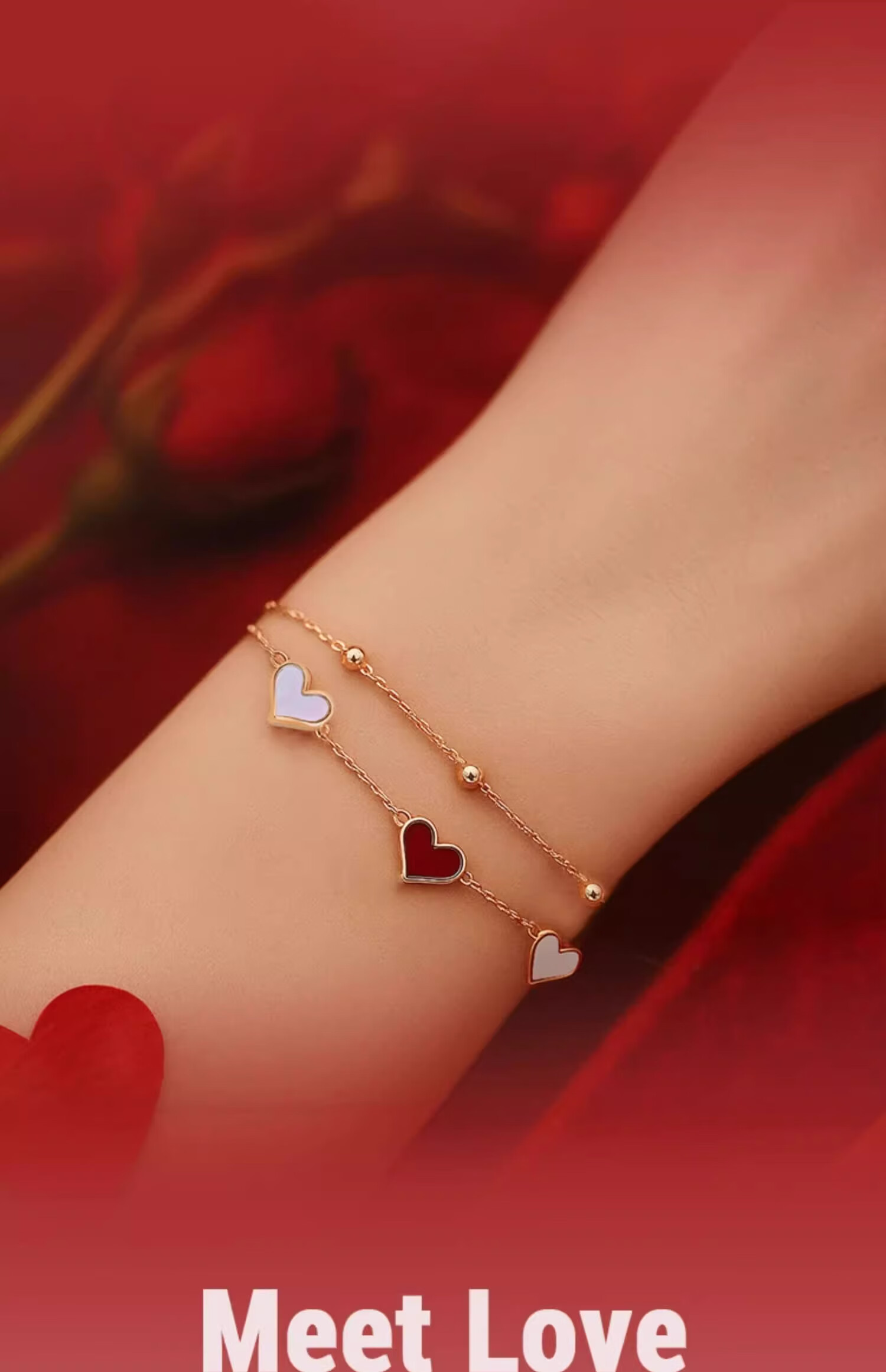 AJIDOU Bracelet, New Year Gift, Shell Heart Double Layer Stackable Bracelet for Girlfriend Or Wife, Rose Gold 1