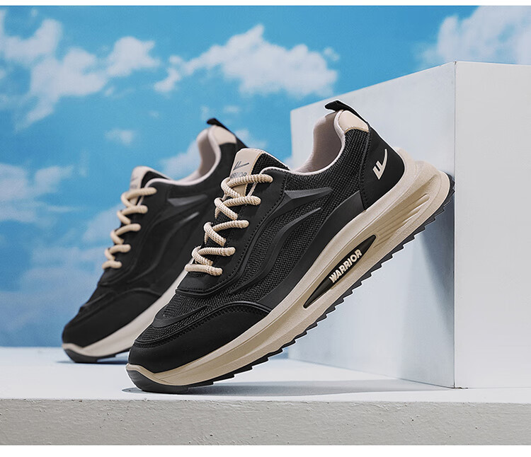 Warrior Men's Autumn Breathable Work Soft Sole Non-Slip Casual Sports Shoes Black/Khaki Size 42 13