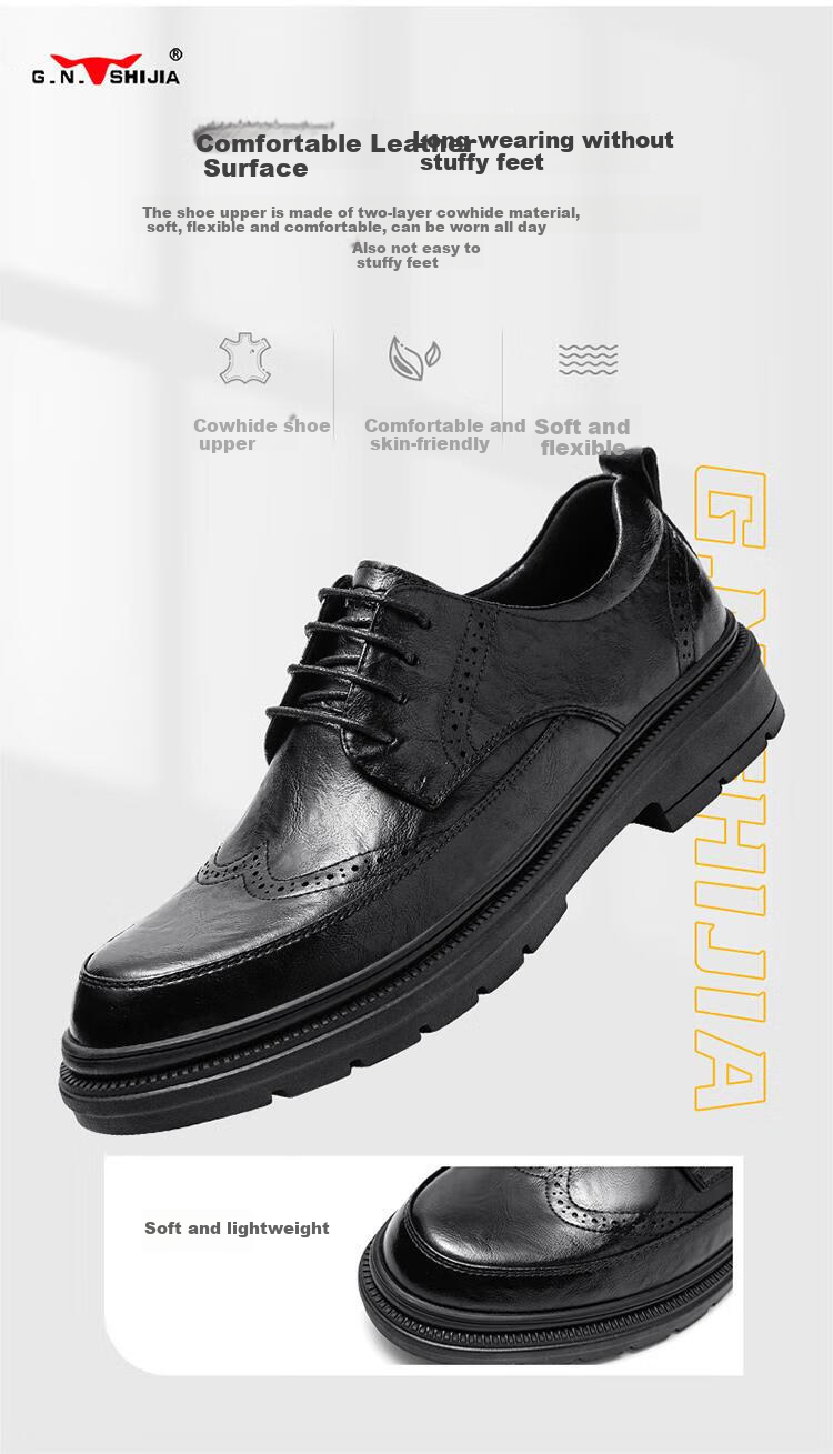 G.N.Shi Jia Men's Leather Shoes, Summer Hollow Breathable Brogue Carved Shoes, British Retro Business Formal Shoes for Me 4