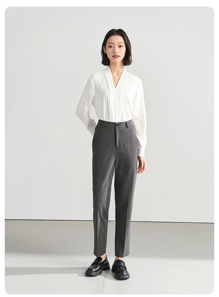 Bodexiaojie Navy Blue Suit Pants for Women, Professional Formal Wear, Interview Straight-Leg Trousers, Petite Cigarette Pants 26