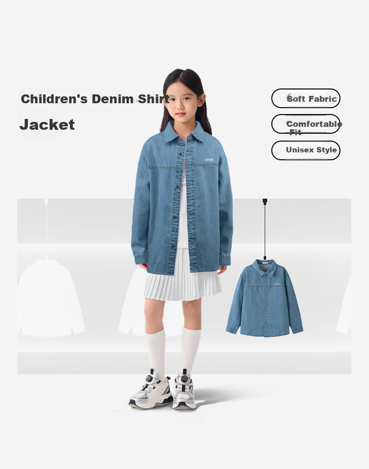 BALABALA Children's Shirt, Boys And Girls Long Sleeve, Big Kids Autumn Wear, All Cotton Denim, Fashionable Versatile, 208325102201 3