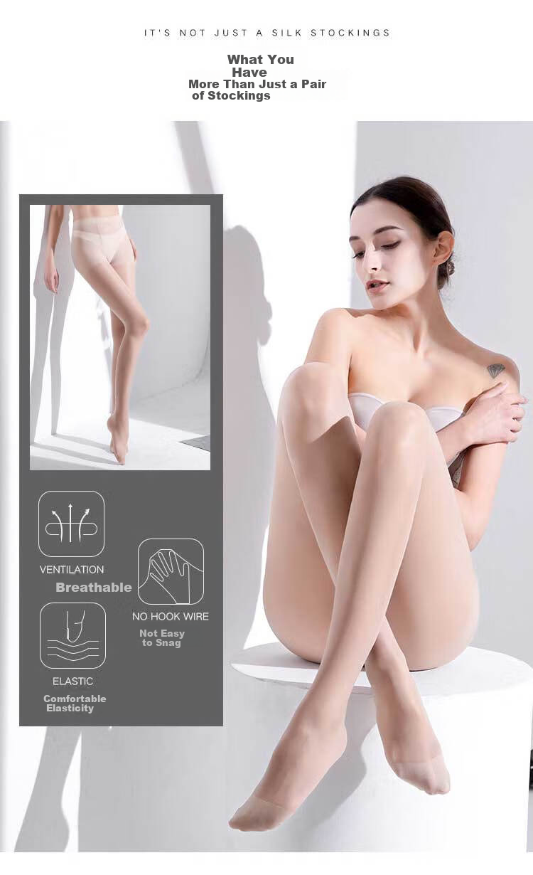 LangSha Women's Plus Size Pantyhose, Double Thigh-High Stockings, Ultra-Thin Black Silk Sexy Tights, Summer Long Tube Flesh-Colored Leggings Socks 5
