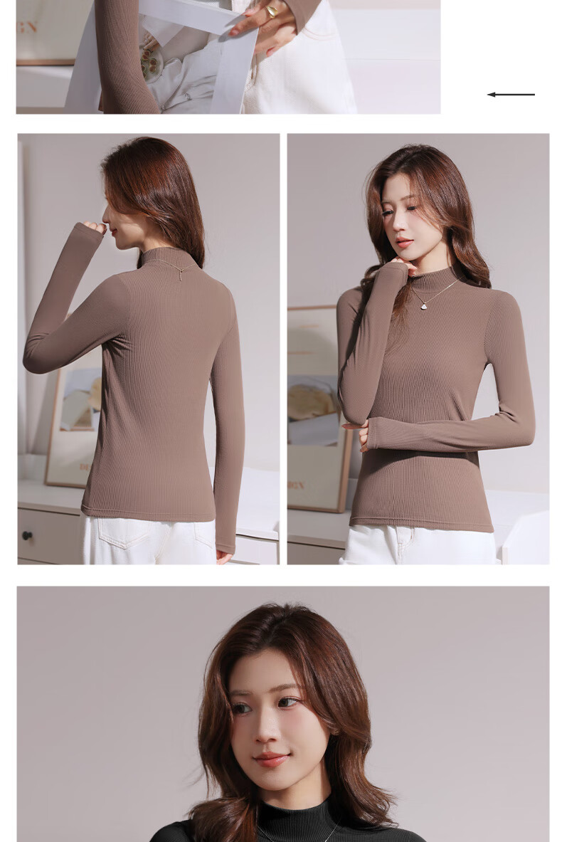 Langsha Women's Spring Ribbed Turtleneck Base Layer Top, Elegant Textured Long Sleeve, Coffee Color, 2XL 20