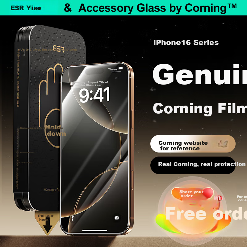 Защитное стекло ESR для iPhone 16 Pro, сертифицированное Corning, противоударное, антиотпечатки, HD Clear