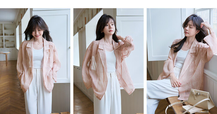 Mt [Rouwu Yunying] Spring Lightweight Printed One-Button Three-Quarter Sleeve Blazer, Loose-Fitting Concealing Women's Suit Jacket 2