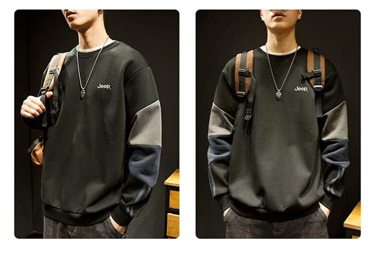 JEEP Men's Autumn Winter Loose Embroidered Sweatshirt Casual Top Navy Blue 3XL 6