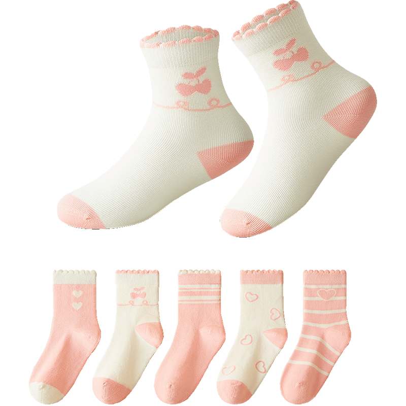 DEESHA 7A Antibacterial Girls' Socks, 5 Pairs, Seamless, Comfortable, Breathable, Anti-Pilling Cotton Socks for Kids, All-Season