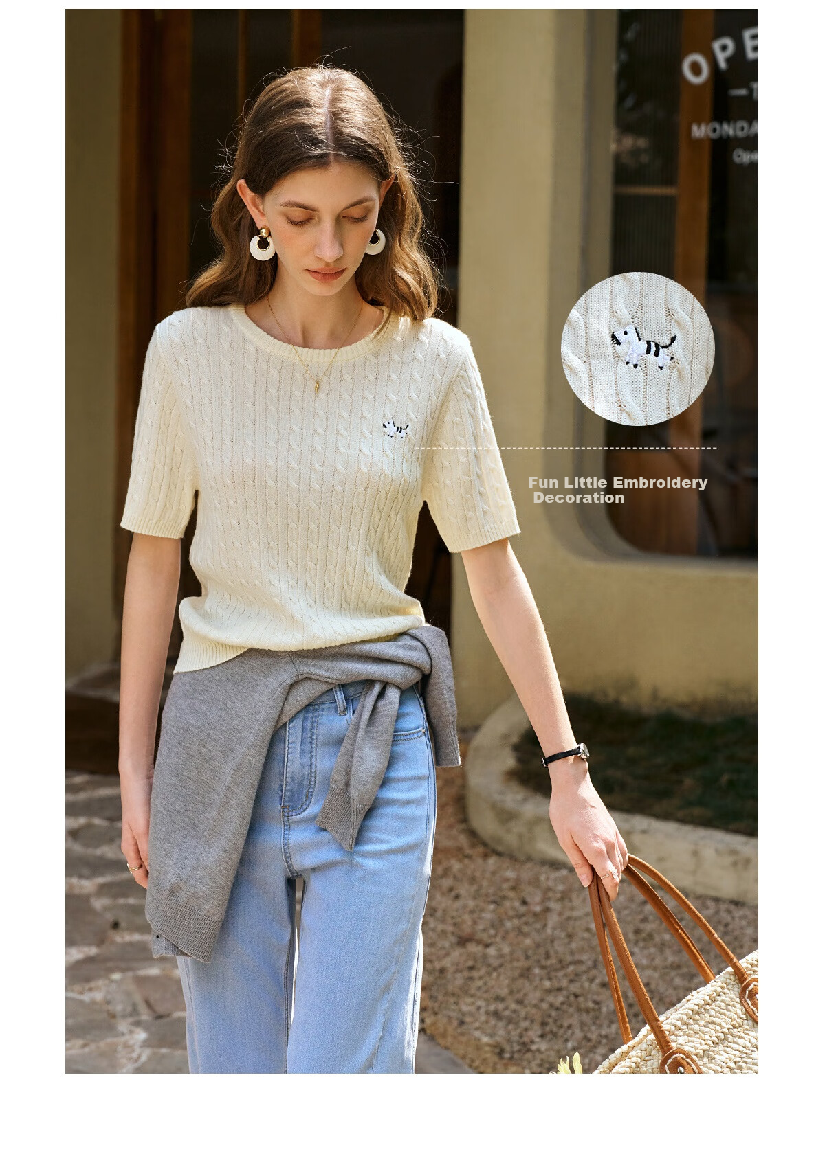 Oulain Summer Women's Short-Sleeve Knit Top, Casual Commuter Pullover Sweater, Apricot Color, Size L 11