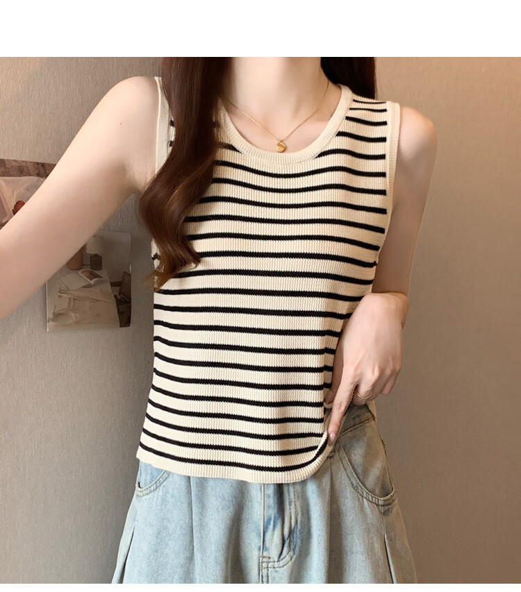GUJIN Versatile, Slimming Contrasting Striped Knit Camisole for Women, Spring And Autumn Season, Sleeveless Short Top for Outer Wear Or Inner Layering 7