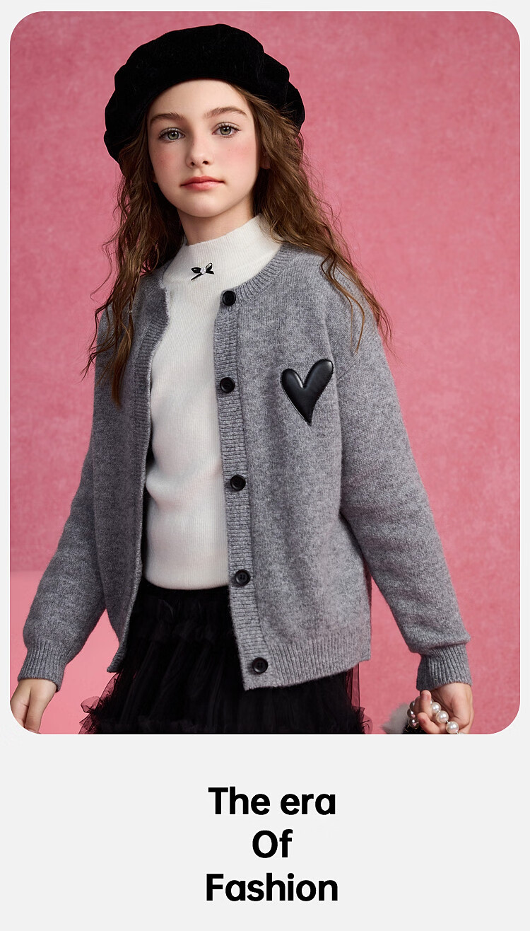 ASK JUNIOR 100% Wool Kids Sweater Winter Thick Warm Girls Knit Cardigan Youth Jacket 10