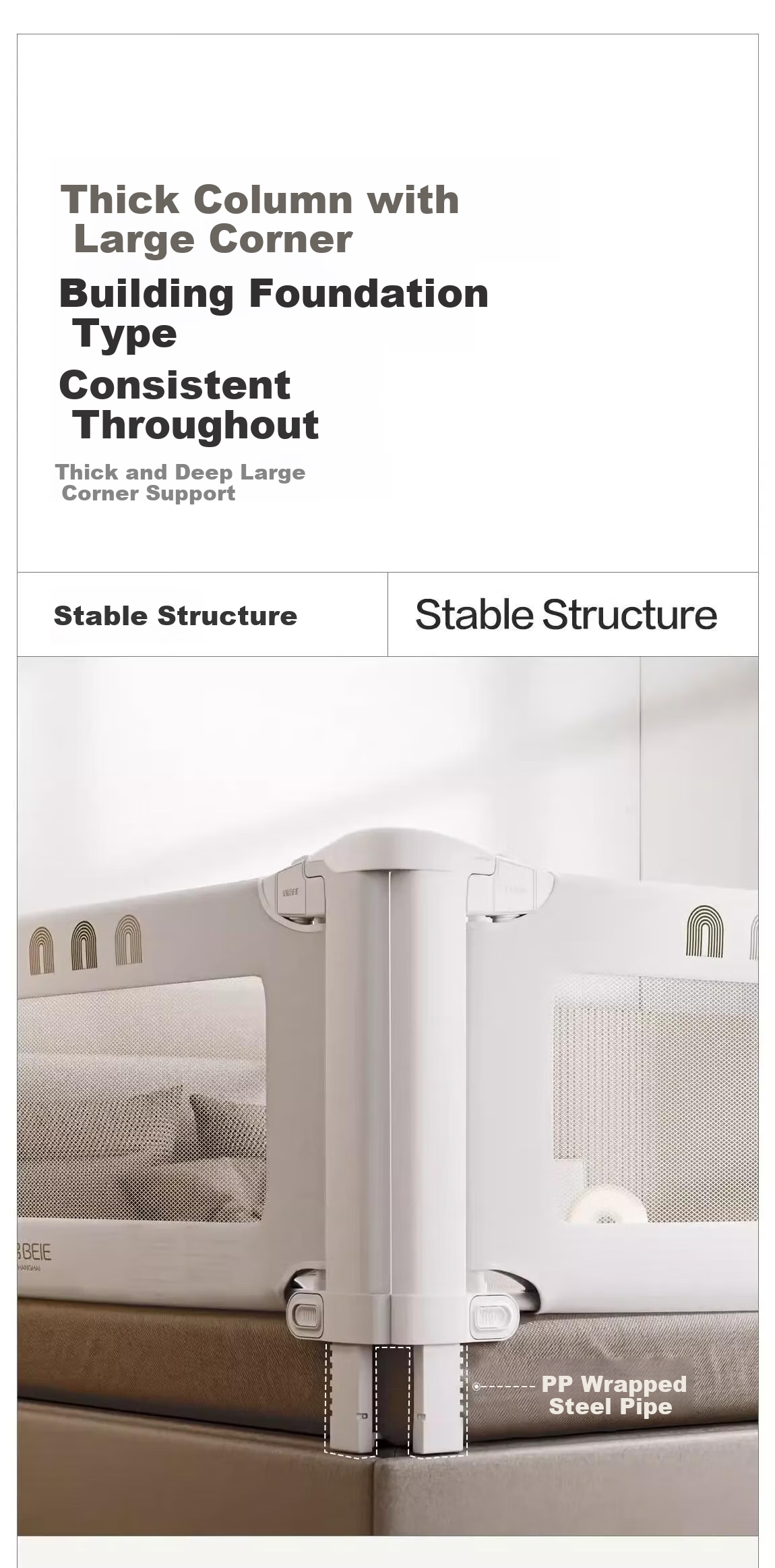 BEIESTATE Curved Bed Guardrail, Baby Bed Anti-Fall Rail, U-Shaped Support Legs, BEIESTATE Rainbow Single-Sided Installation, 1.8m 5