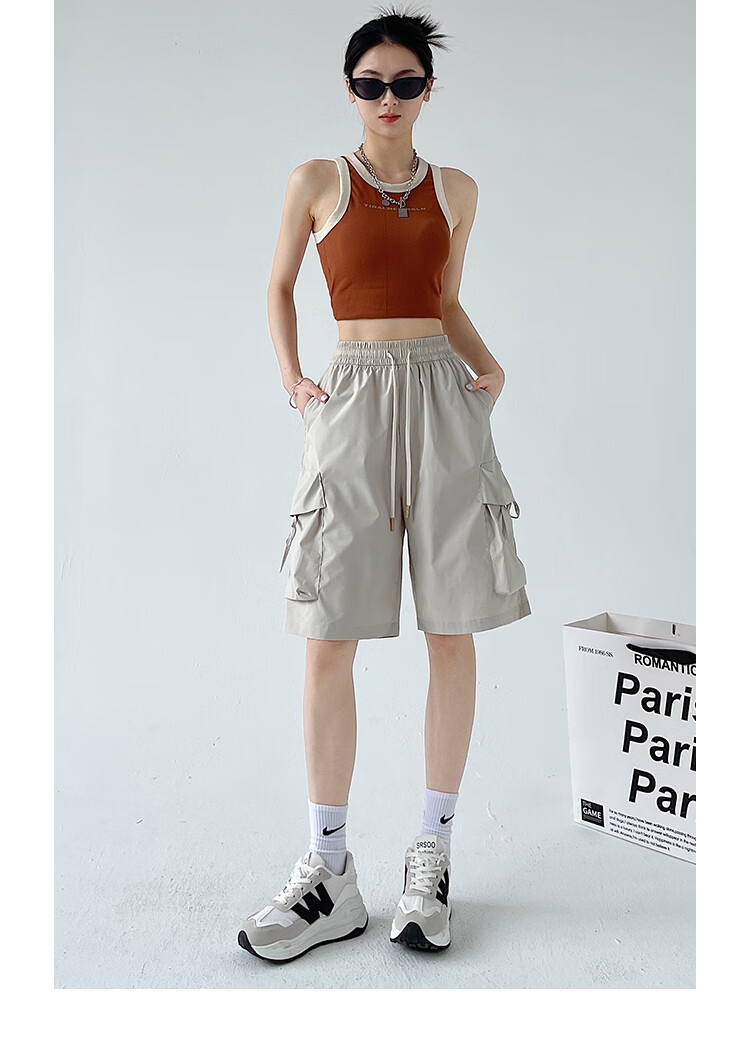 Ziyouxi Wide-Leg Cargo Shorts for Women, Summer 2026 New Style, High-Waist Quick-Dry, Petite Wide-Leg, Outdoor Sports Knee-Length Shorts 10