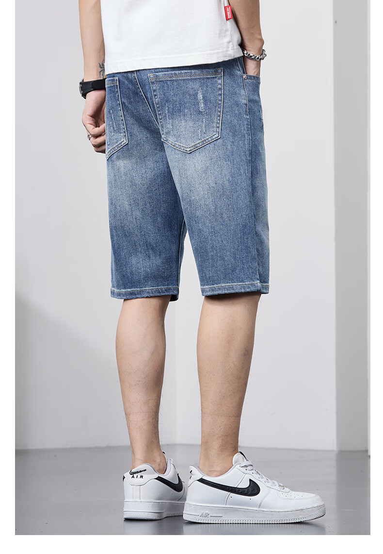 JEANSWEST OUTDOOR Men's Denim Shorts, Casual Mid-Length Pants, Knee-Length Shorts, Men's Summer Wear, Loose-Fitting Outdoor Sports Breathable, Faded Blue, Size 32 10