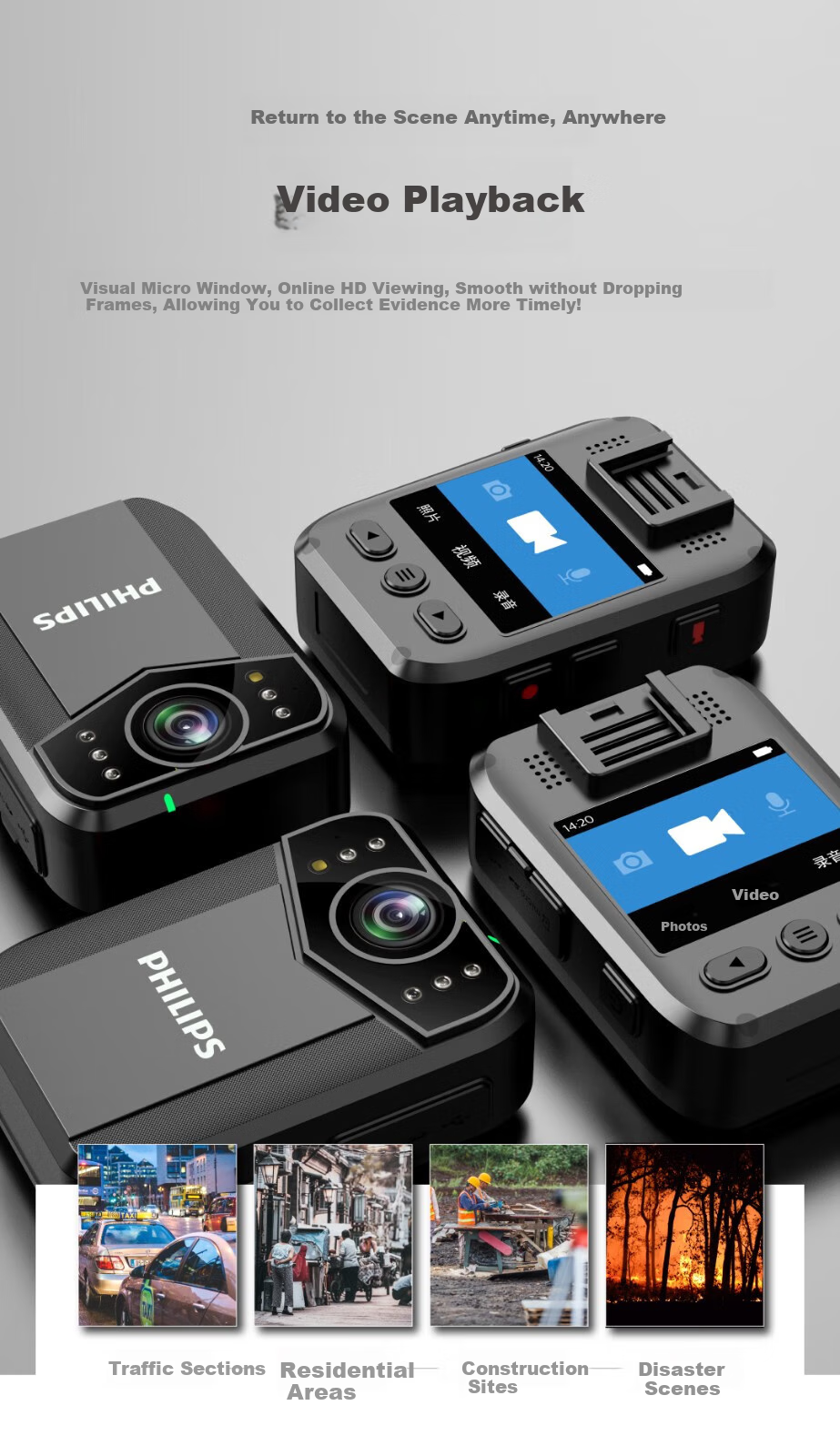PHILIPS VTR8003 Body-Worn Explosion-Proof 3K HD Video Recorder, Portable Chest-Mounted Mini Recorder with Night Vision, 512GB 10
