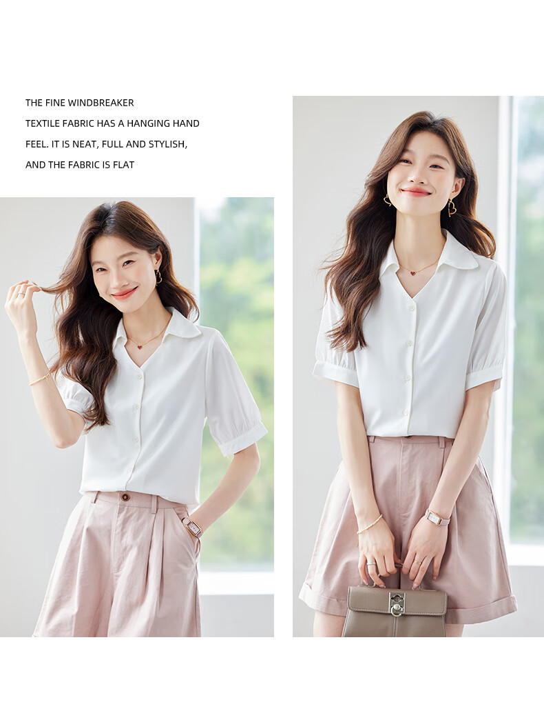 Jeanswest Women's Summer Professional Fashion Elegant Short Sleeve Formal Polo Collar Button Cardigan Top White M 11