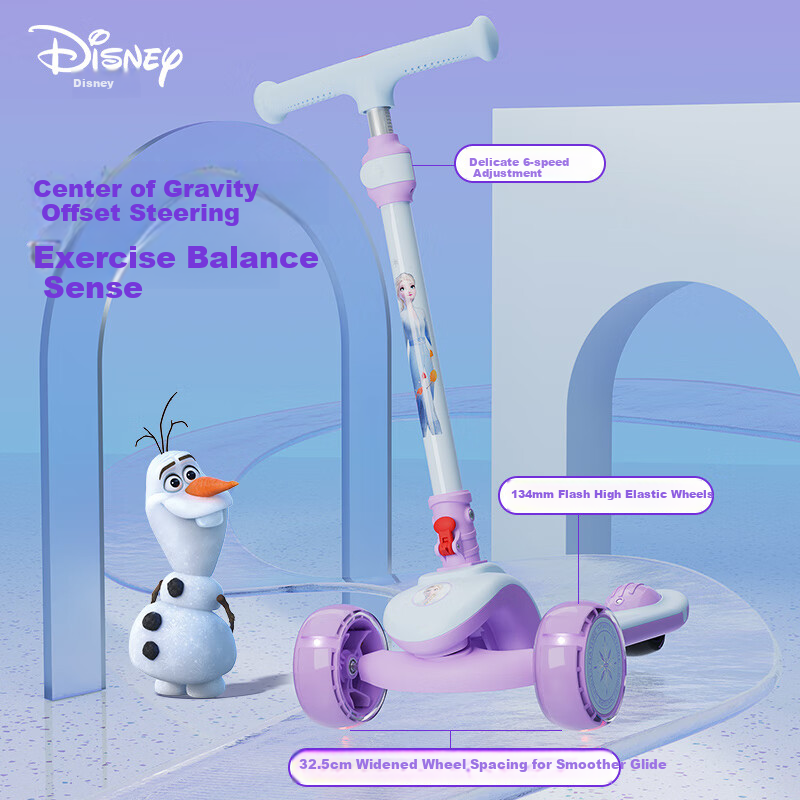 Disney Children's Scooter, Kids' Gift for Ages 3-6 Girls, Big Kids Flashing Roller Skate, Elsa Princess Scooter 2