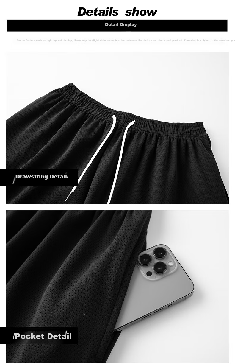 IZEXX American-Style Sports Shorts for Men, Summer Loose Basketball Pants, Breathable Quick-Dry Casual Knee-Length Shorts IZ56 Black XL 10