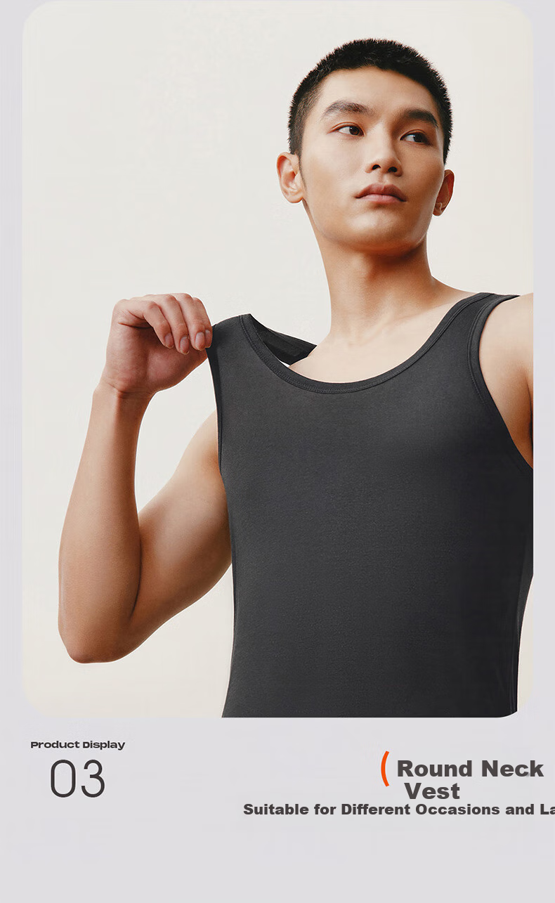 THREEGUN Men's 50S Ice Spring Refreshing Cotton Antibacterial Mite-Resistant Round Neck Stretch Breathable Sports Base Layer Vest 5