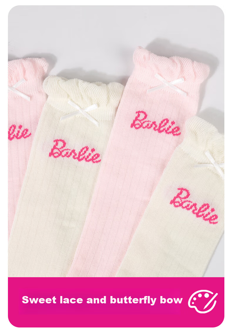 Barbie Girls' Thigh-High Socks, Thin Spring And Autumn Mid-Calf Socks, Girls' Slouch Socks, Children's Princess Lace Calf Socks 3