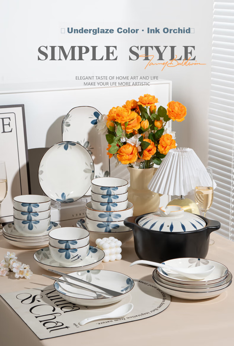 KANGQIN Underglaze Color High-Quality Tableware Set, Housewarming Bowl Plate And Dish Set, Home Use, Mole 12-Person Dining Set, Upgraded Casserole Gift Box 3