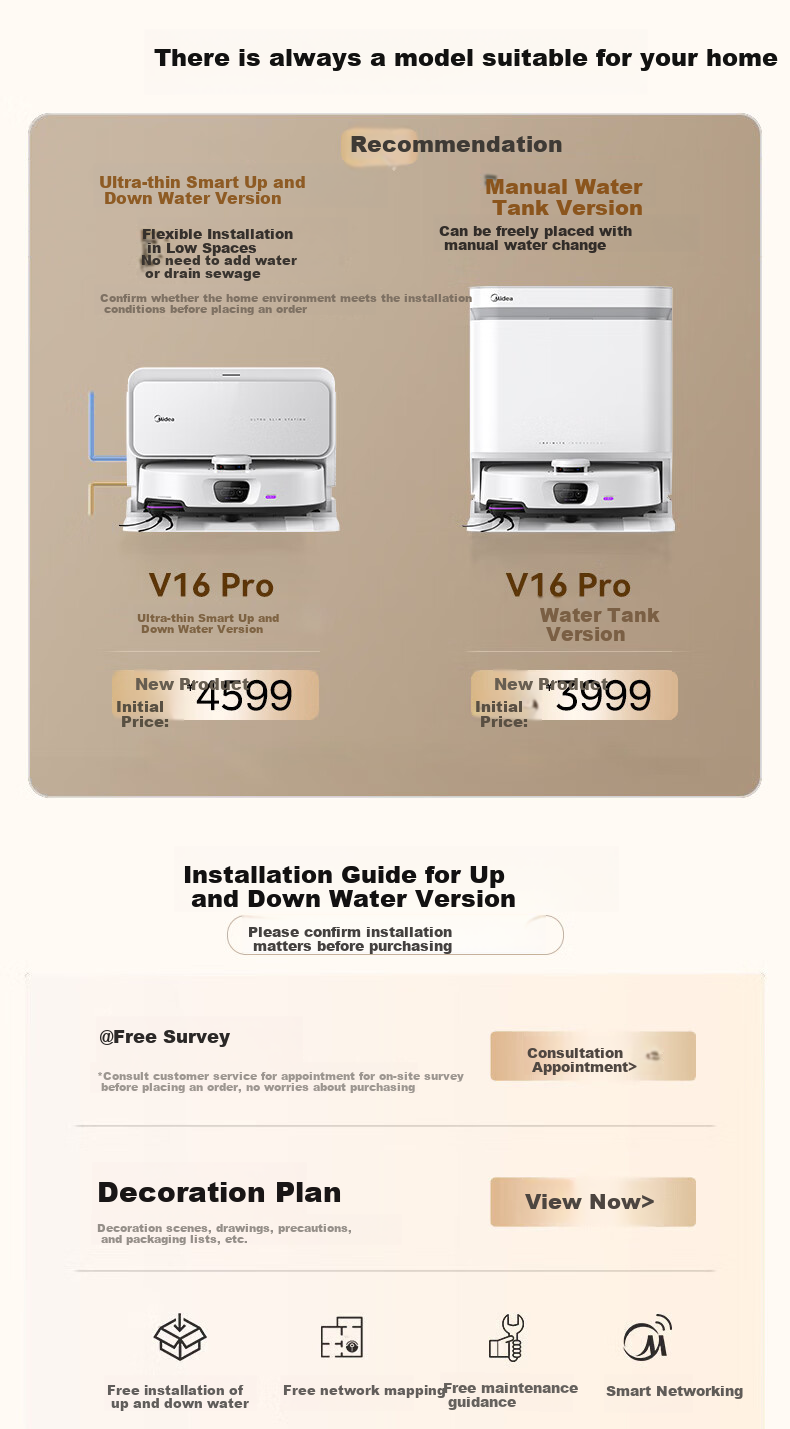 Midea V16 Pearl Edition, Robot Vacuum Cleaner with Automatic Cleaning And Self-Emptying Dustbin, Mechanical Arm for Hair Removal, No Tangle Washing Machine Water Tank Versio 2