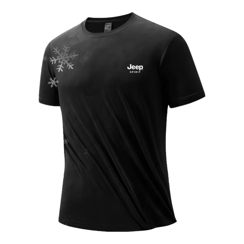 JEEP Men's Short-Sleeve T-Shirt, Summer Ultra-Thin Ice-Cool Breathable Textured Top, Casual Quick-Dry Sports Shirt, Black, XL