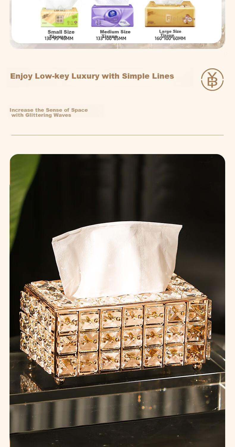 Bingyou Crystal Glass Tissue Box, Paper Towel Holder, Luxury European Style, Living Room Coffee Table, Alloy Material 7